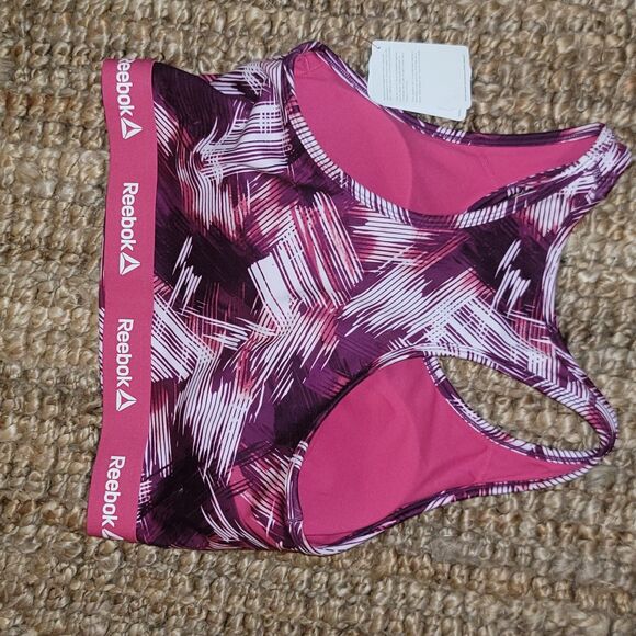 Brand New Reebok Sports Bra Purple Pink White Tank exercise fitness Bra NWT sz L - Picture 2 of 6
